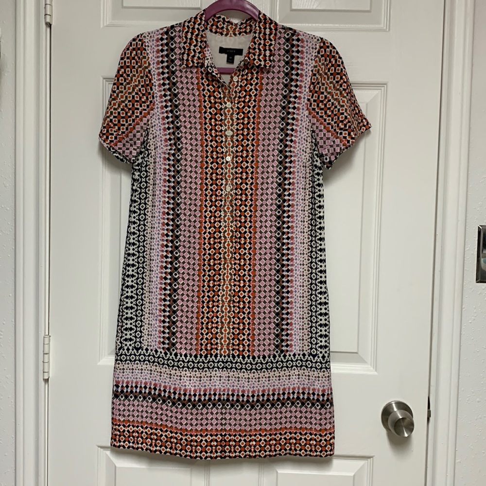 J. Crew Pink, Black & Brown Geometric Midi Dress